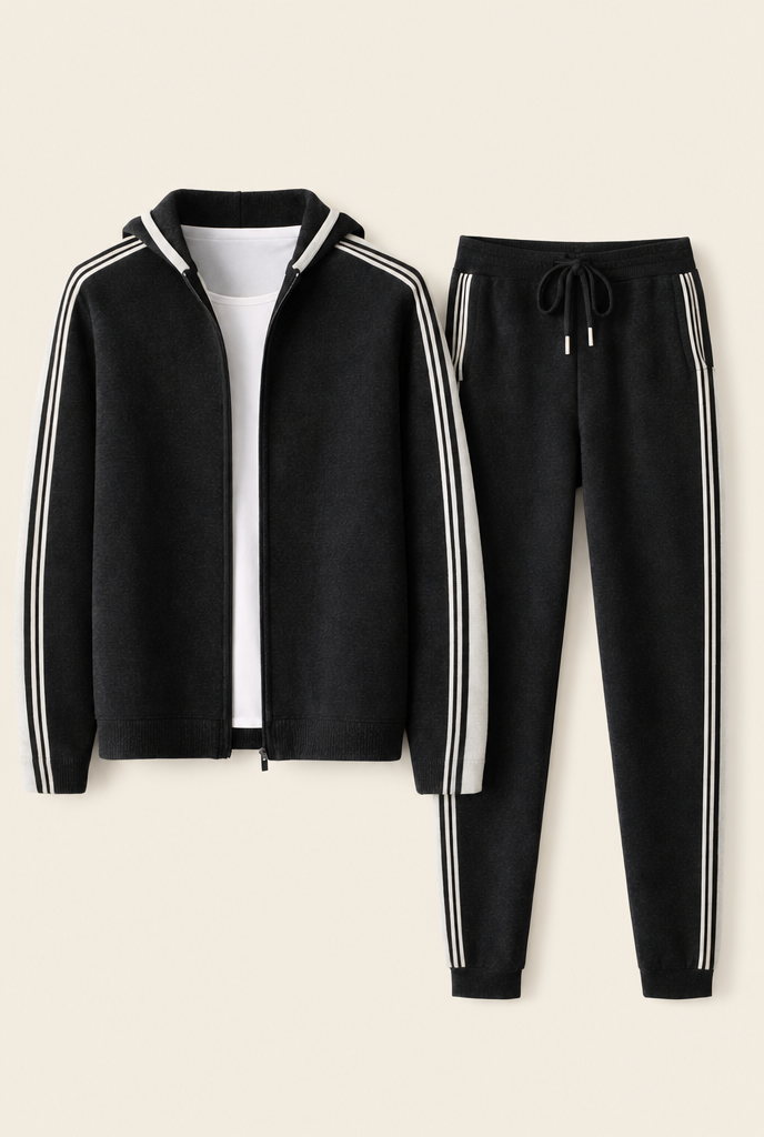 MILANO KNITTED TWO-TONE CASHMERE SET - BLACK