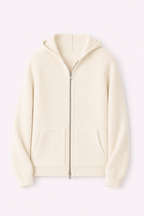 MILANO CASHMERE FULL ZIP CARDIGAN - WHITE