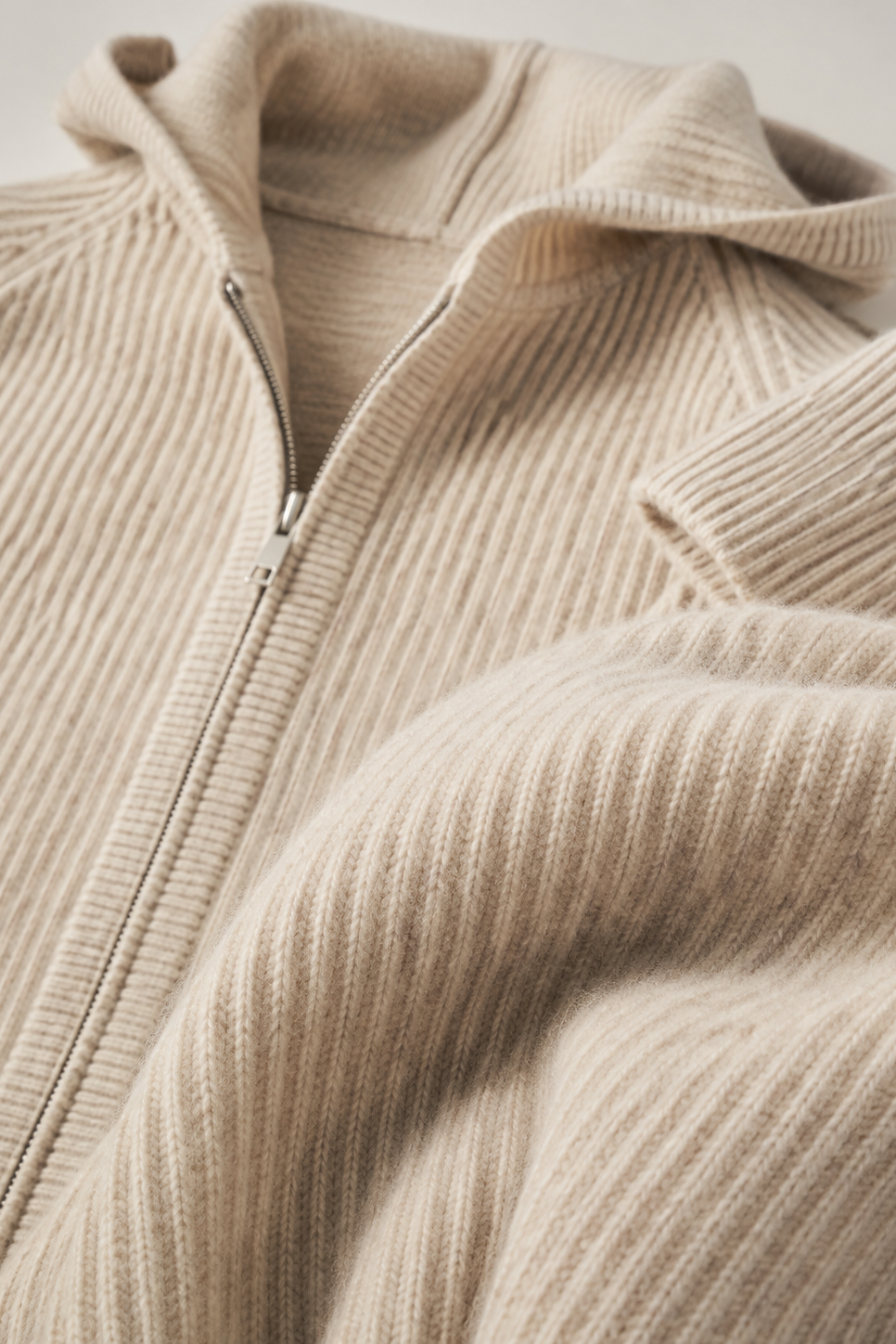 MILANO CASHMERE FULL ZIP CARDIGAN - BEIGE