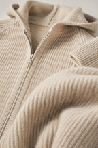 MILANO CASHMERE FULL ZIP CARDIGAN - BEIGE