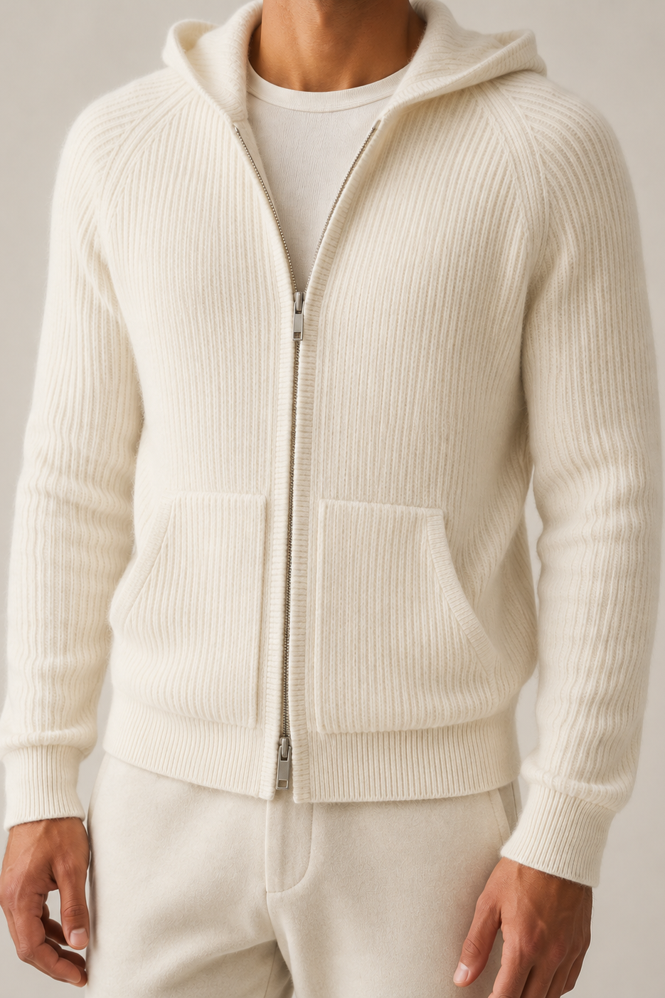 MILANO CASHMERE FULL ZIP CARDIGAN - WHITE
