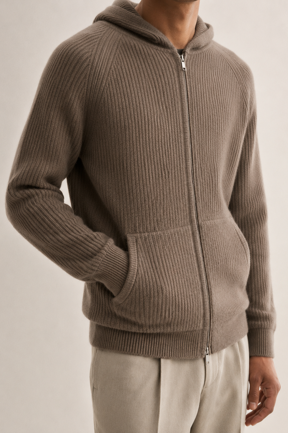 MILANO CASHMERE FULL ZIP CARDIGAN - TAUPE