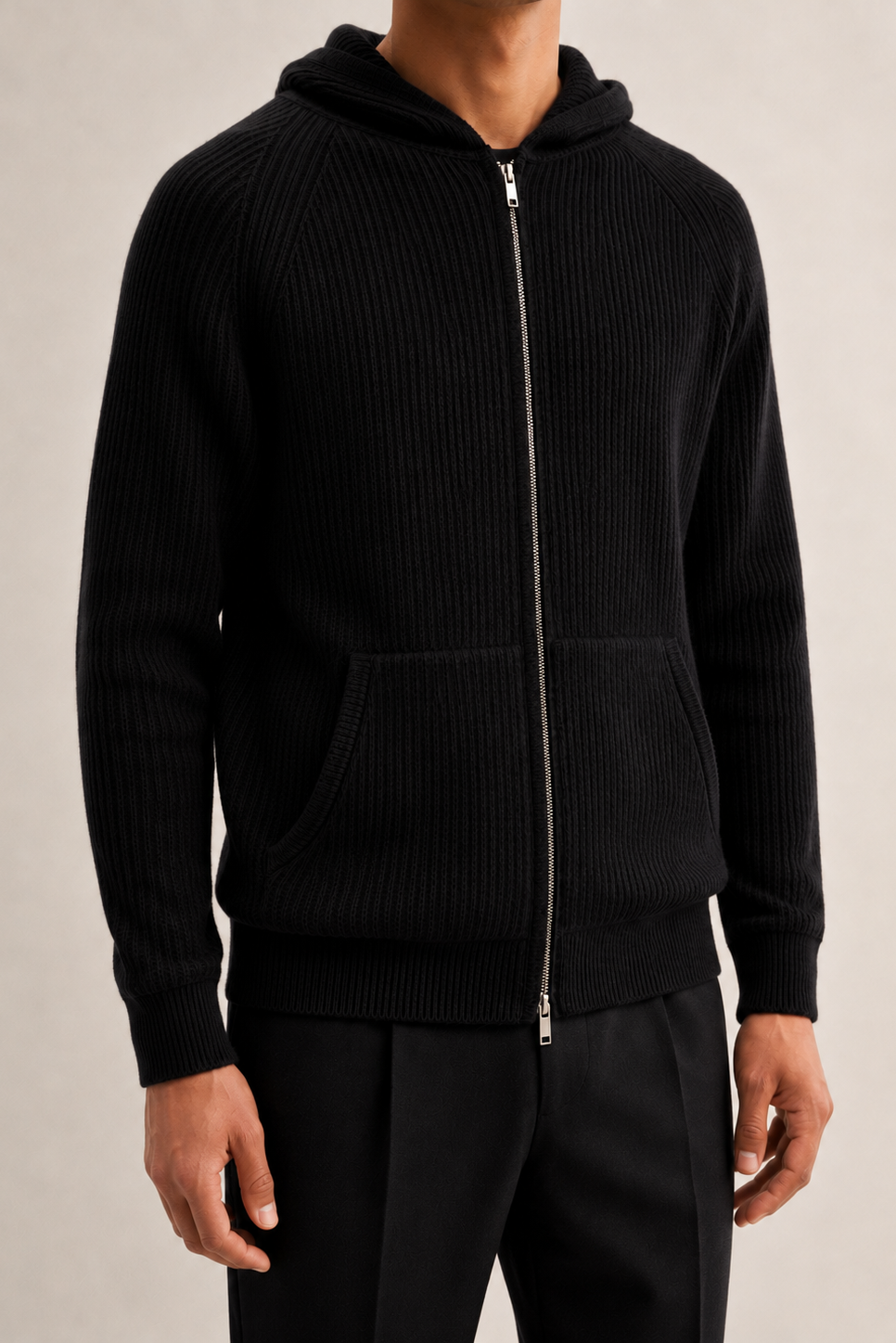 MILANO CASHMERE FULL ZIP CARDIGAN - BLACK