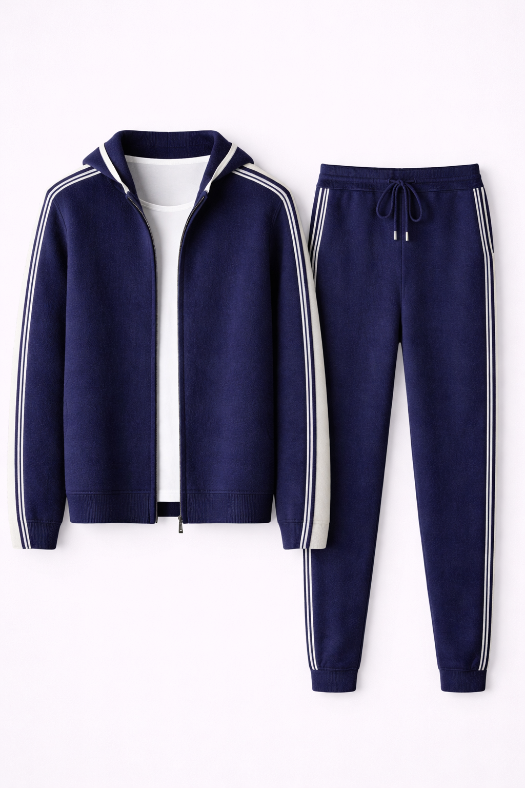 MILANO KNITTED TWO-TONE CASHMERE SET - NAVY