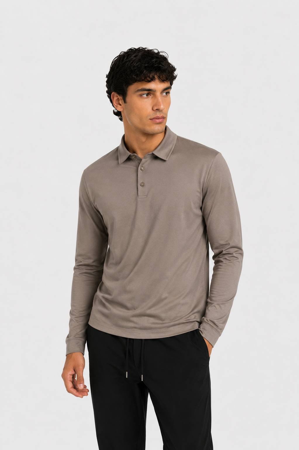 MILANO SIGNATURE LONG SLEEVE POLO - CAMEL