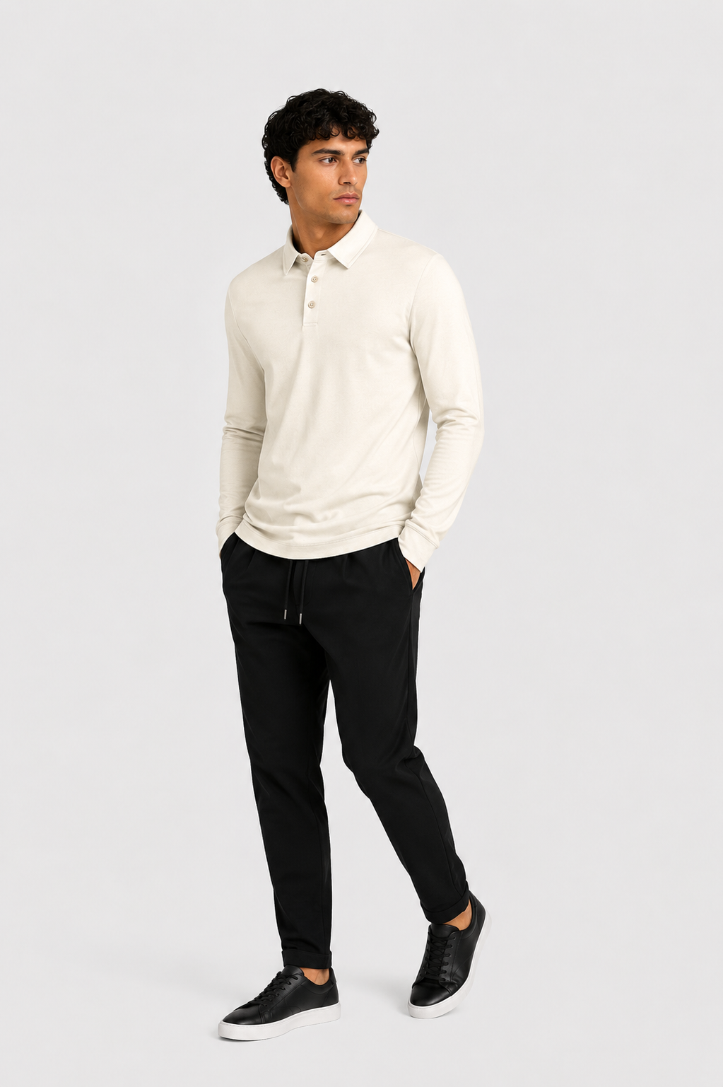 MILANO SIGNATURE LONG SLEEVE POLO - BEIGE