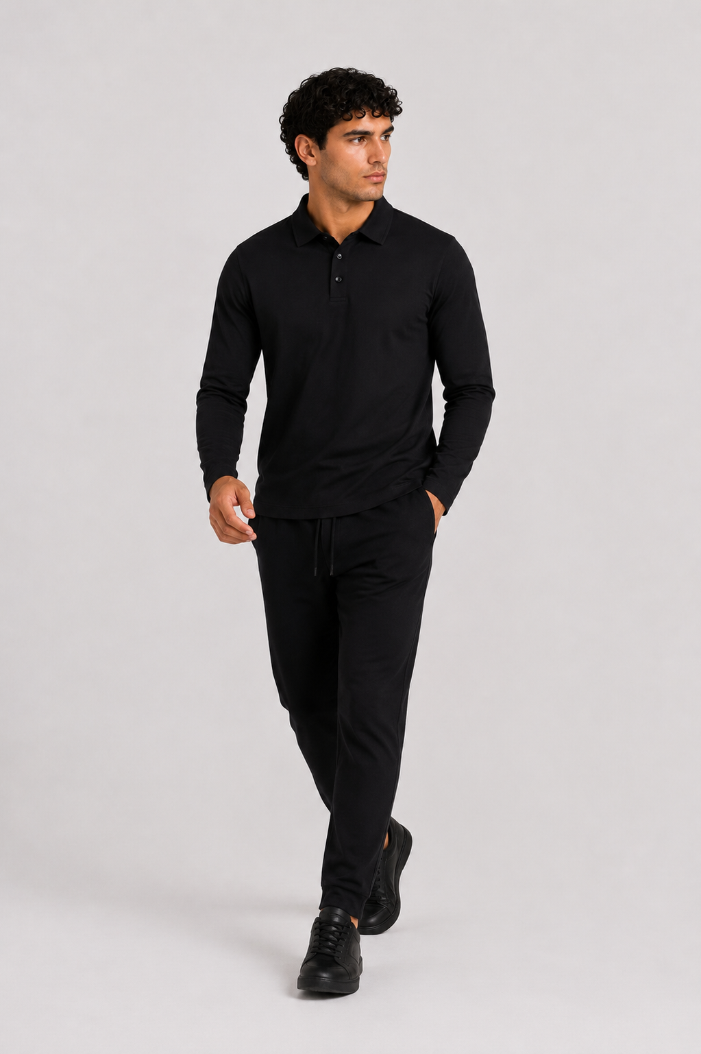 MILANO SIGNATURE LONG SLEEVE POLO - BLACK