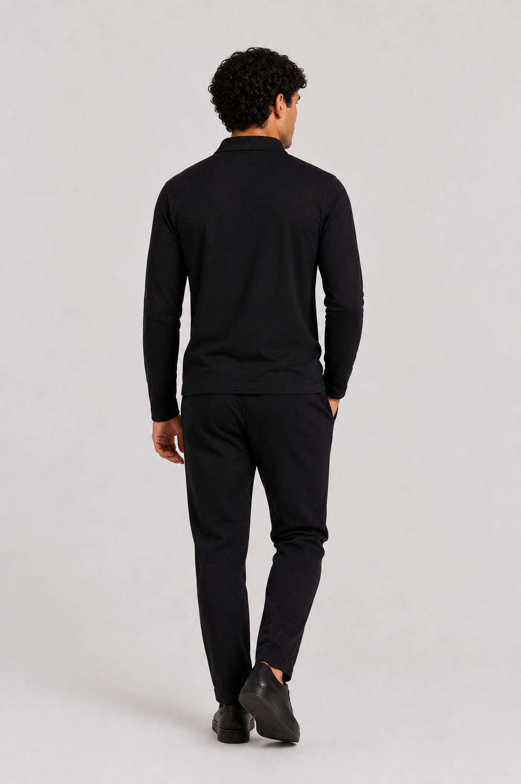MILANO SIGNATURE LONG SLEEVE POLO - BLACK