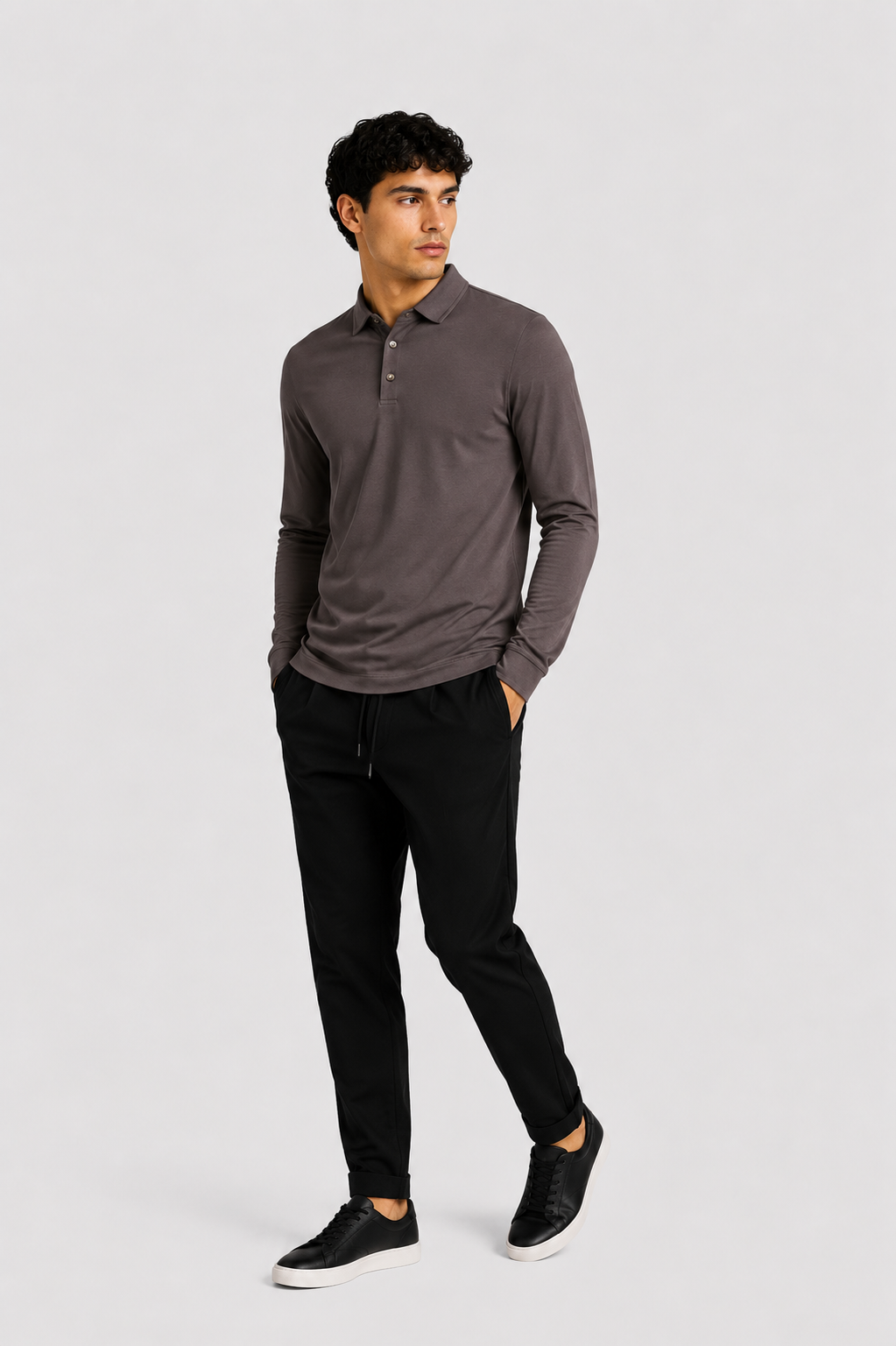MILANO SIGNATURE LONG SLEEVE POLO - GREY
