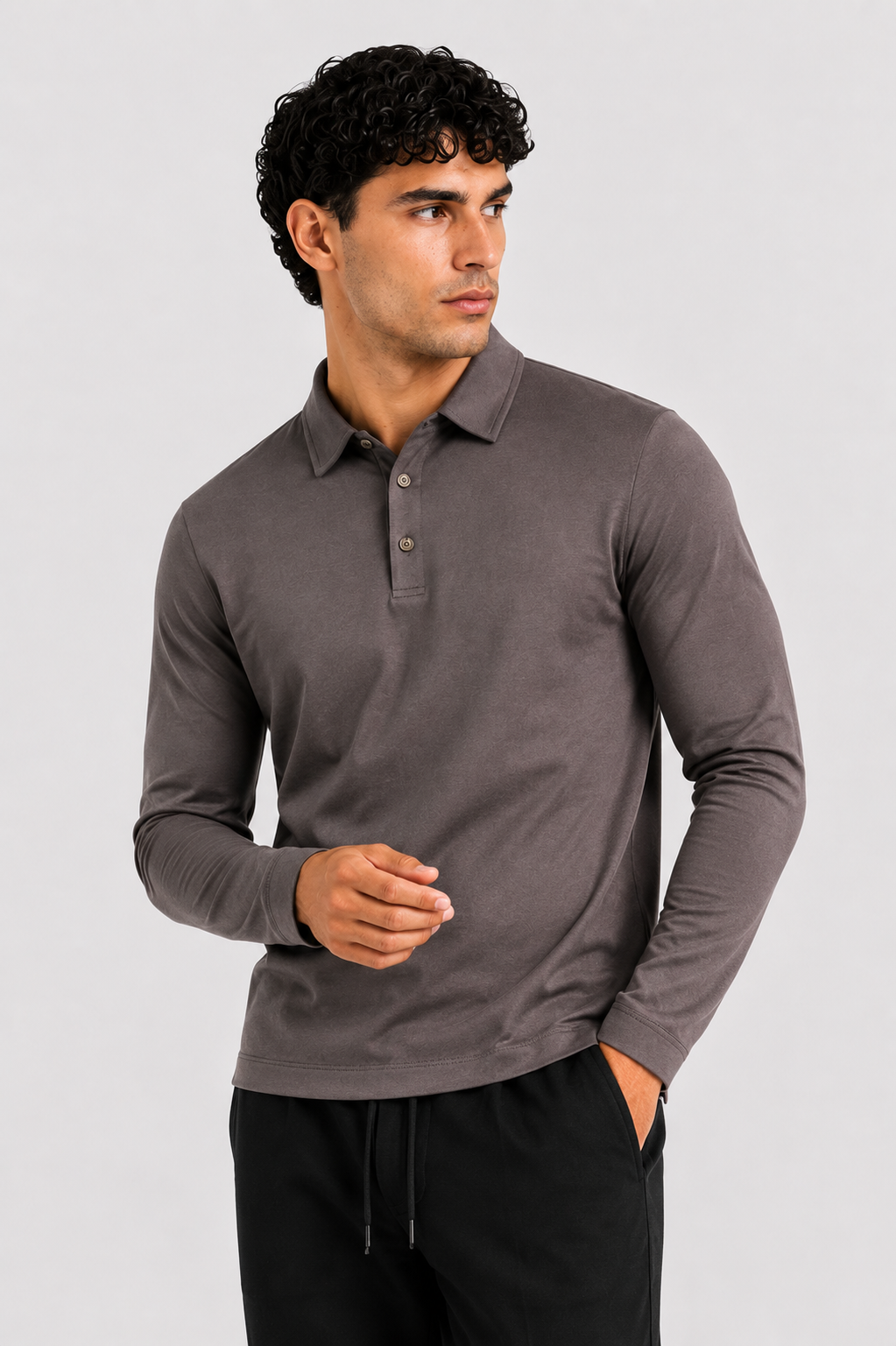 MILANO SIGNATURE LONG SLEEVE POLO - GREY
