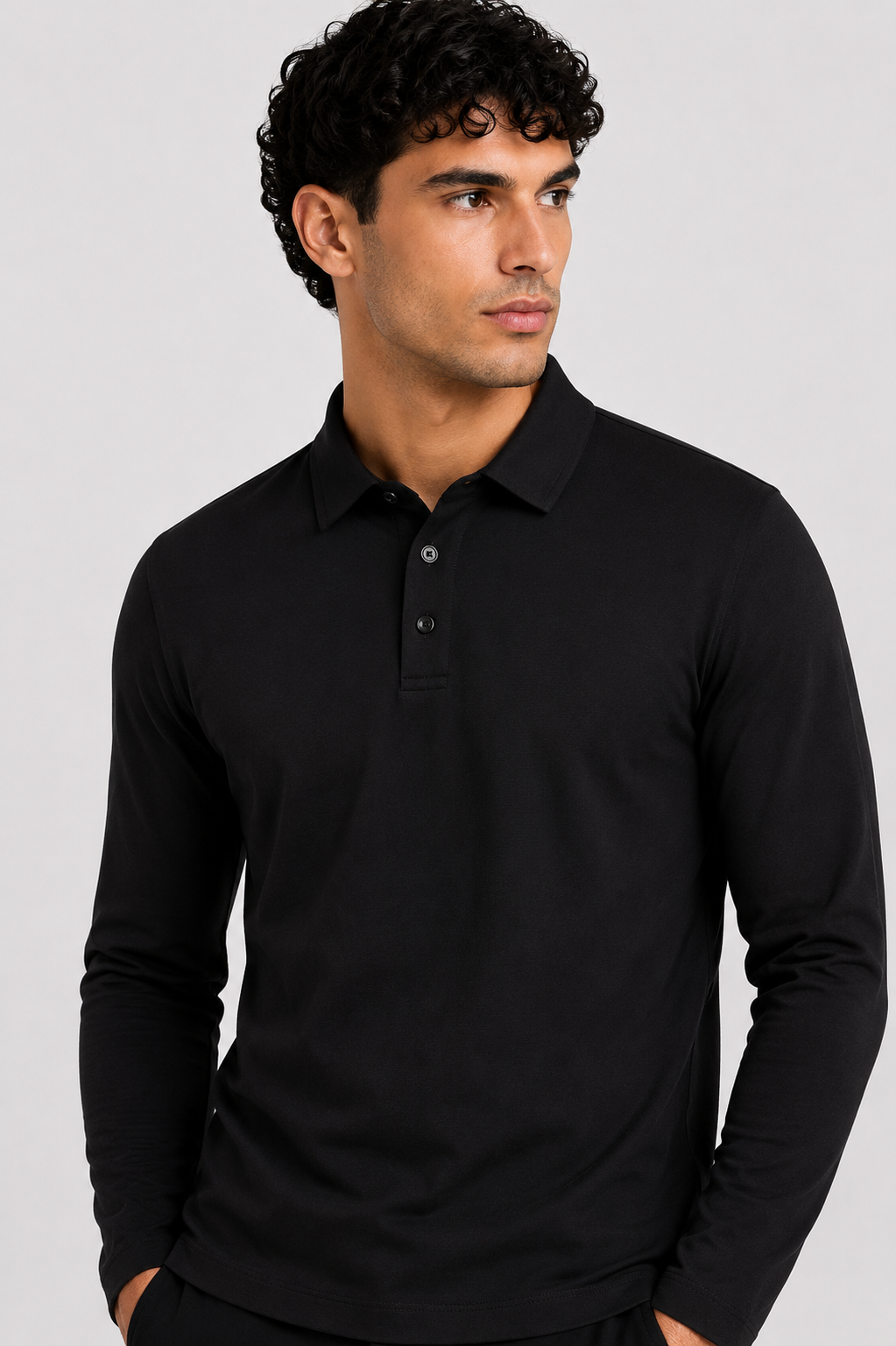 MILANO SIGNATURE LONG SLEEVE POLO - BLACK