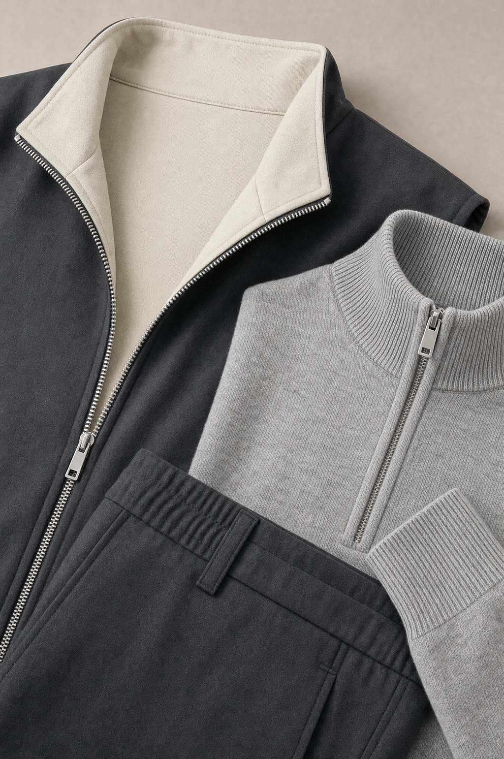 Milano Reverso Autumn Set Antracite & Pietra Quarter Zip macro