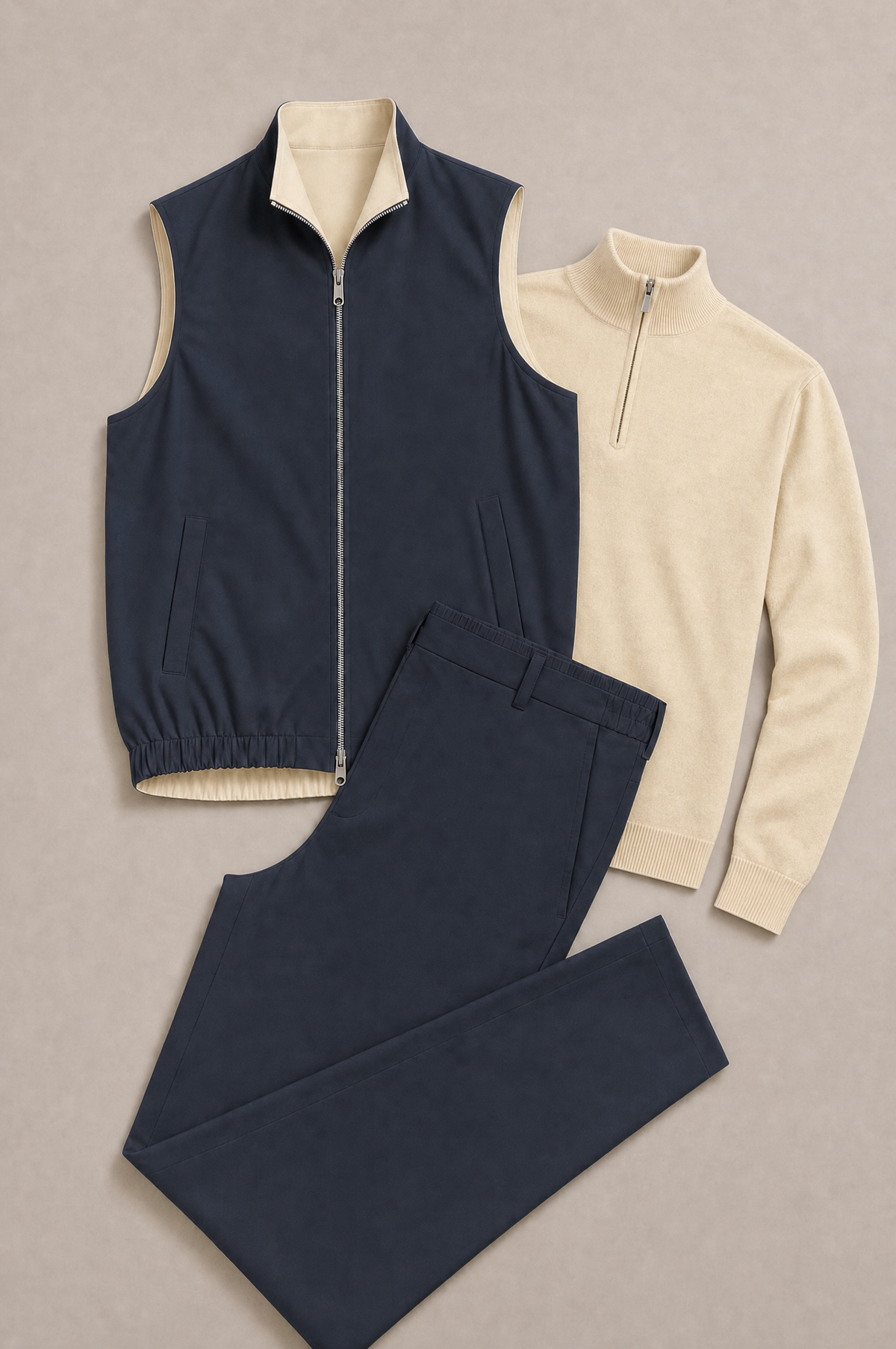 Milano Reverso Autumn Set Blu & Crema Quarter Zip flatlay