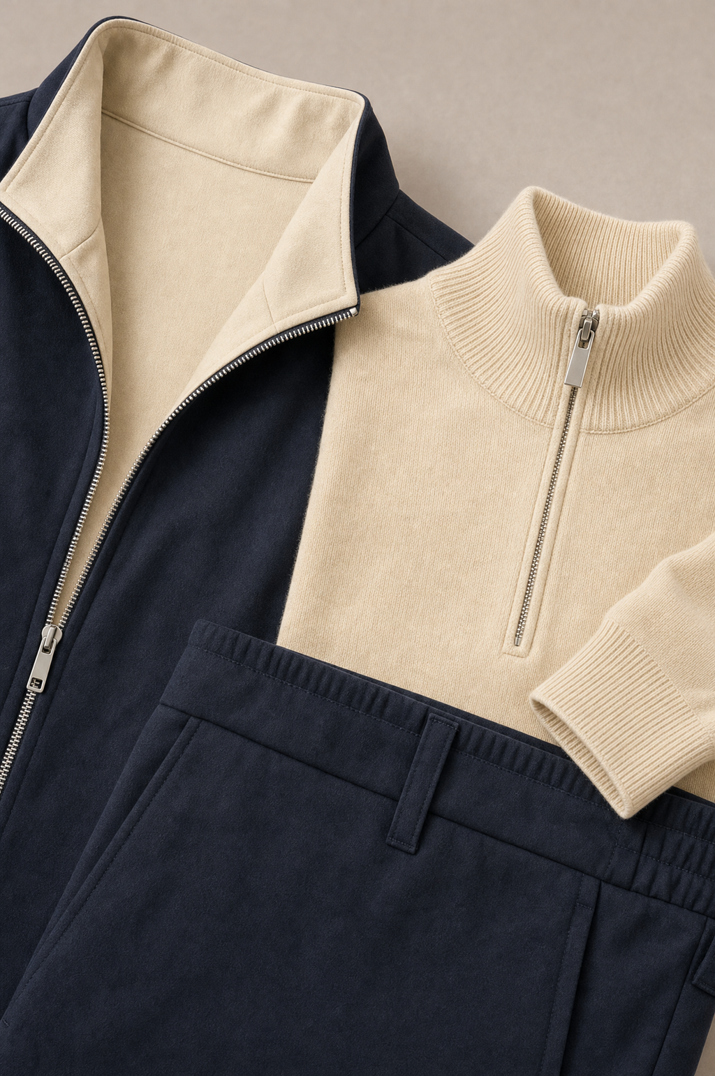 Milano Reverso Autumn Set Blu & Crema Quarter Zip macro