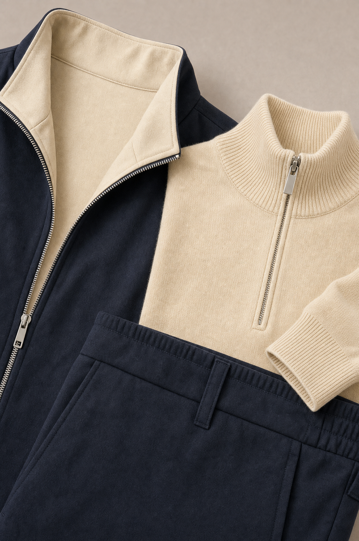 Milano Reverso Autumn Set Blu & Crema Quarter Zip macro