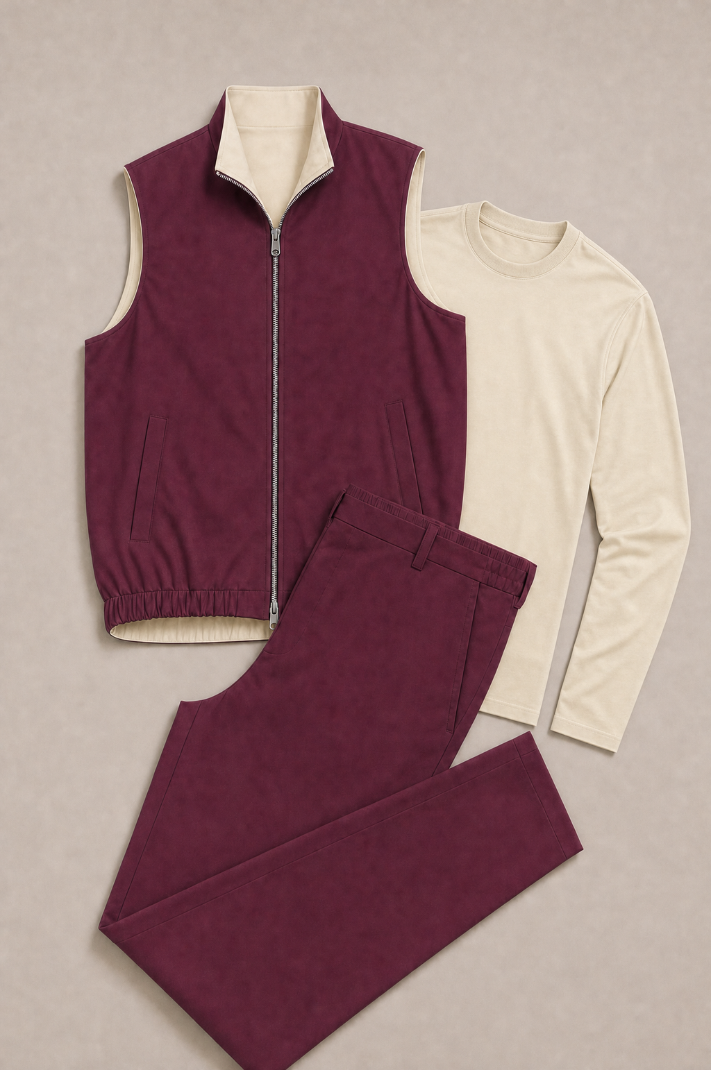 Milano Reverso Autumn Set Bordeaux & Crema Long Sleeve flatlay