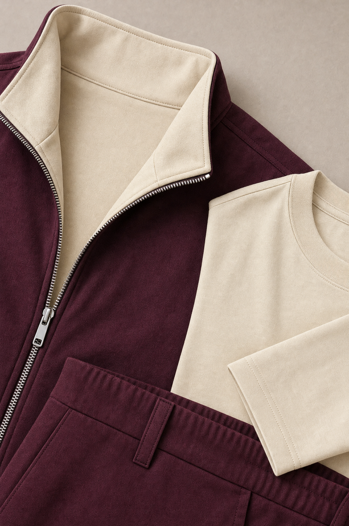 Milano Reverso Autumn Set Bordeaux & Crema Long Sleeve macro