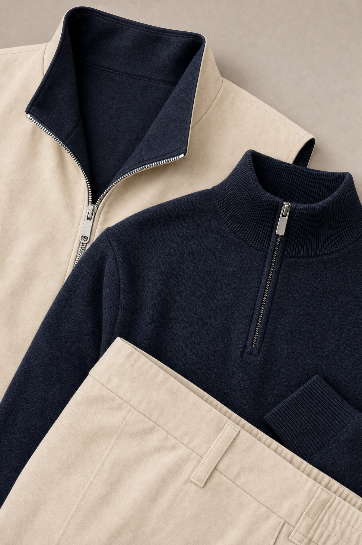 Milano Reverso Autumn Set Crema & Blu Quarter Zip macro