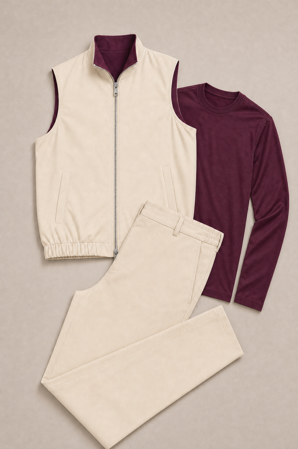 Milano Reverso Autumn Set Crema & Bordeaux Long Sleeve flatlay