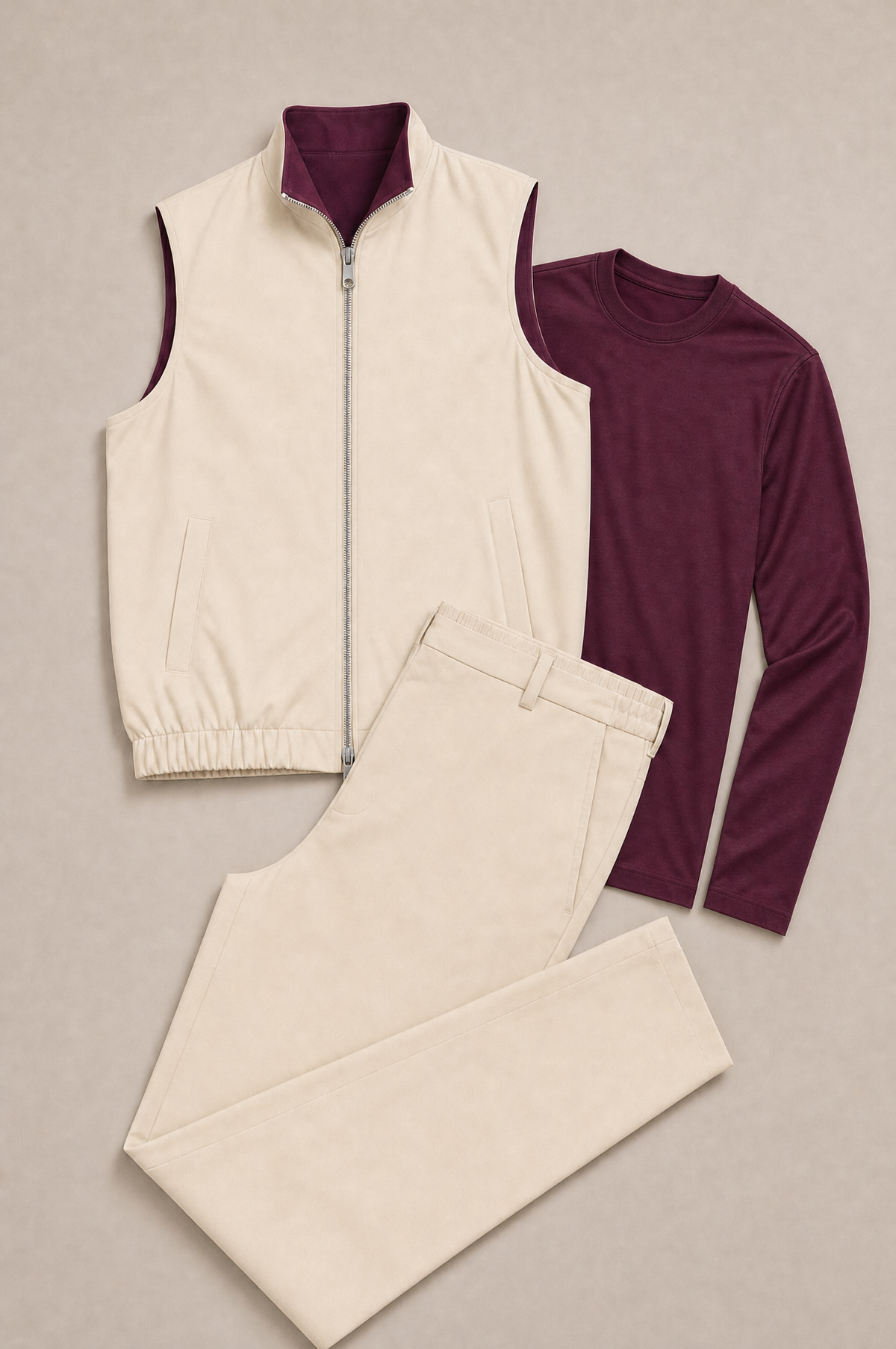 Milano Reverso Autumn Set Crema & Bordeaux Long Sleeve flatlay