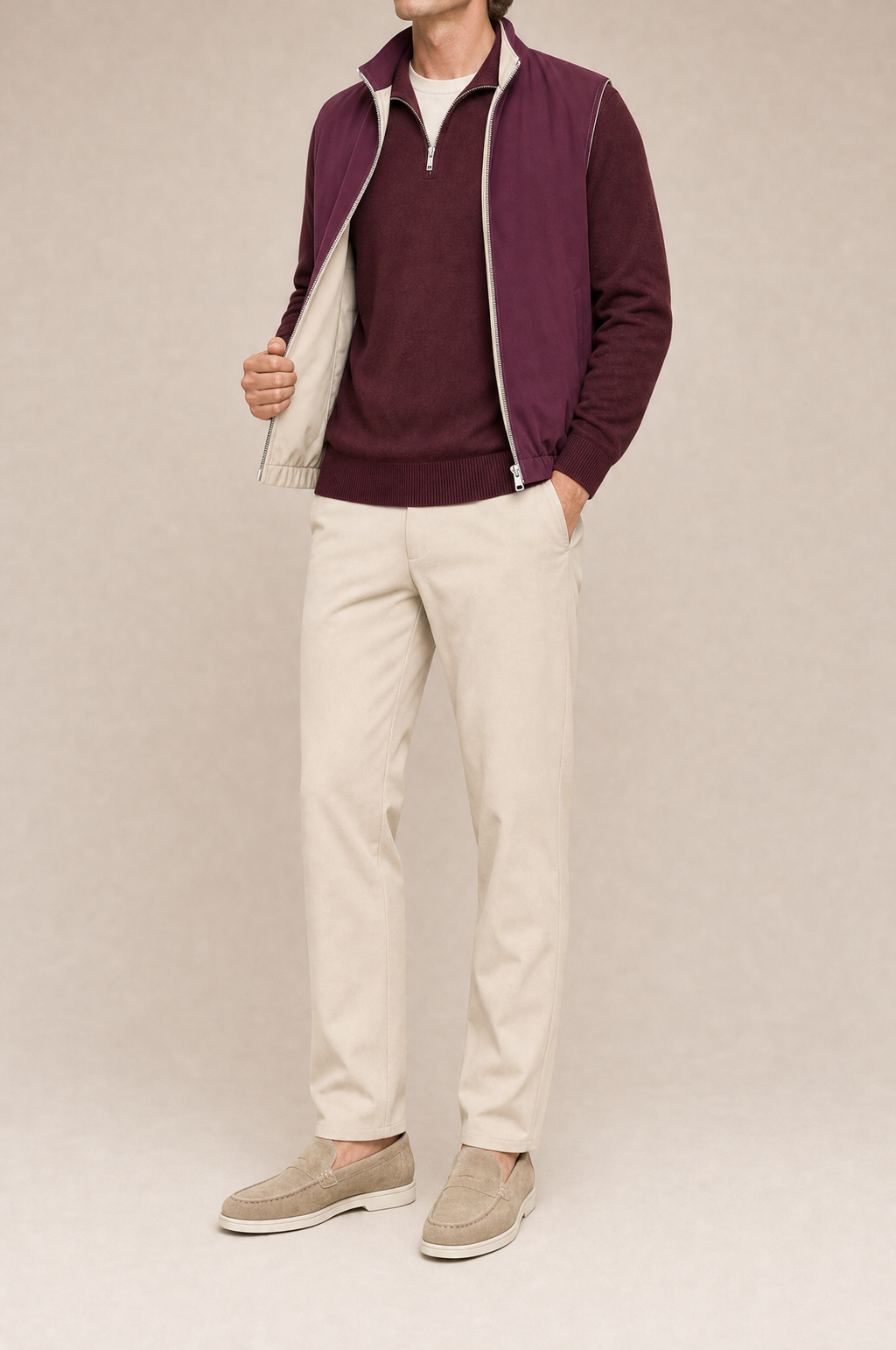 Milano Reverso Autumn Set Crema & Bordeaux Quarter Zip reversed