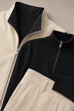 Milano Reverso Autumn Set Crema & Nero Quarter Zip detail