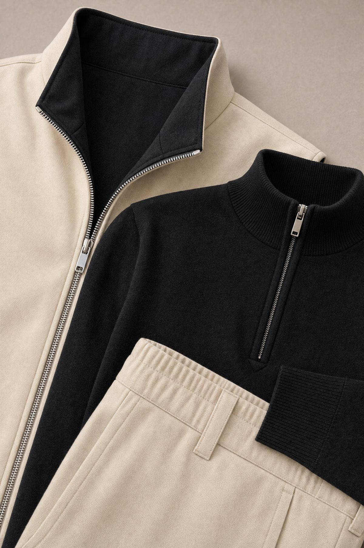 Milano Reverso Autumn Set Crema & Nero Quarter Zip detail
