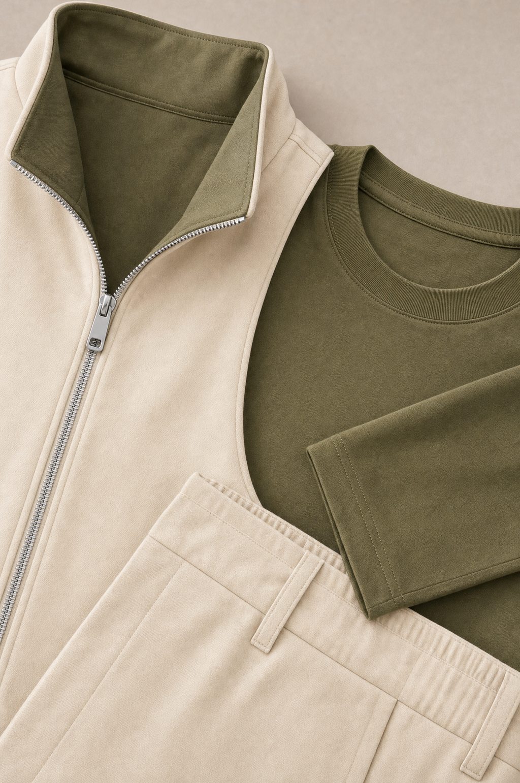 Milano Reverso Autumn Set Crema & Oliva Long Sleeve macro