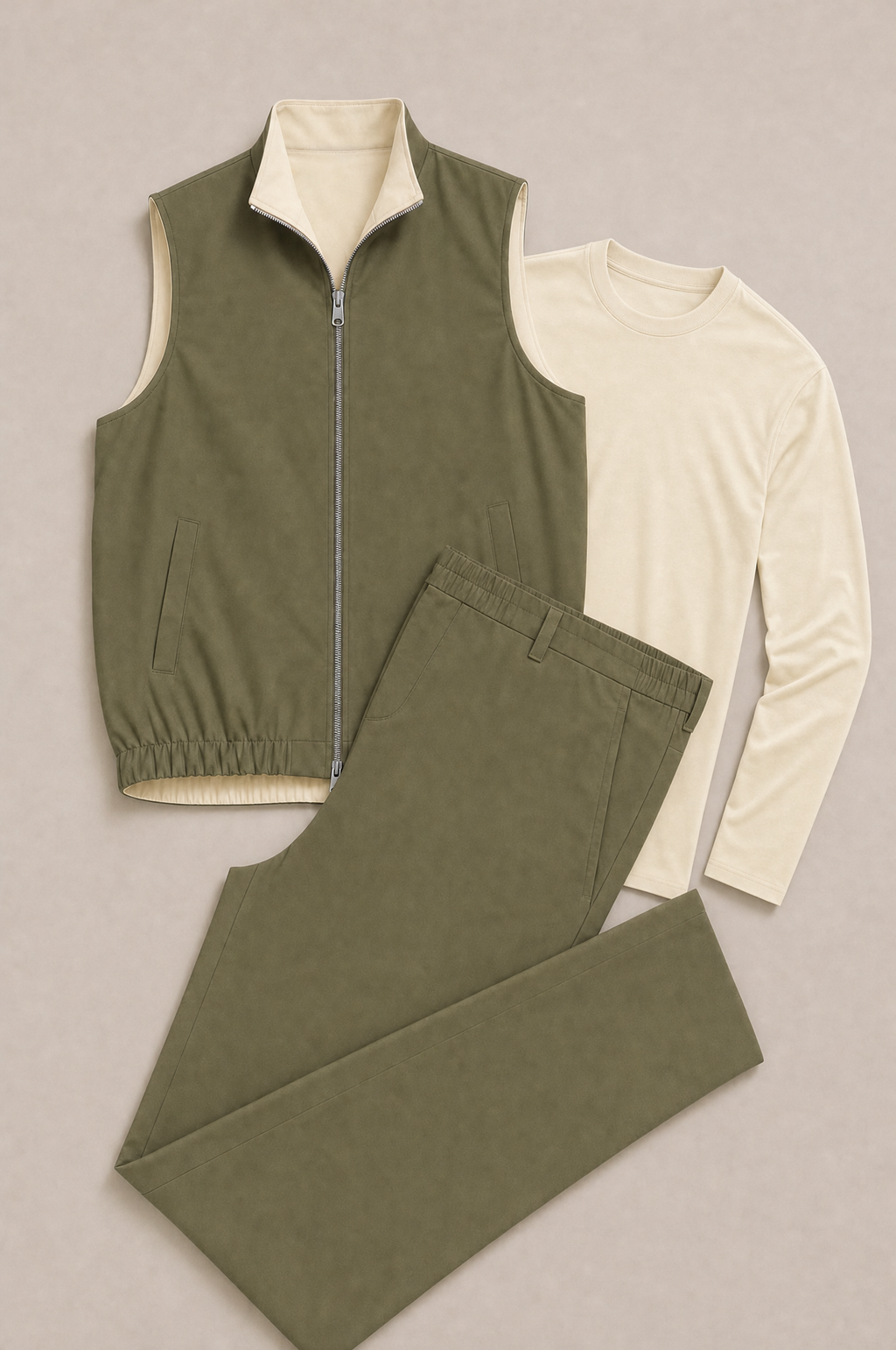 Milano Reverso Autumn Set Oliva & Crema Long Sleeve flatlay