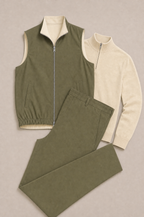 Milano Reverso Autumn Set Oliva & Crema Quarter Zip flatlay