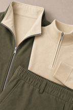 Milano Reverso Autumn Set Oliva & Crema Quarter Zip macro