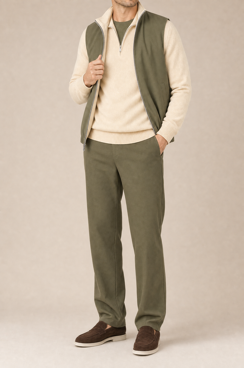 Milano Reverso Autumn Set Oliva & Crema Quarter Zip front