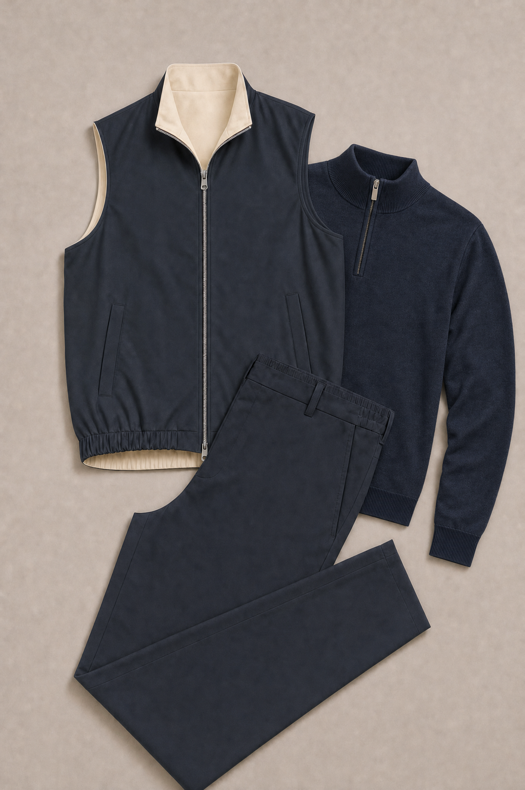 Milano Reverso Autumn Set Total Blu Quarter Zip flatlay