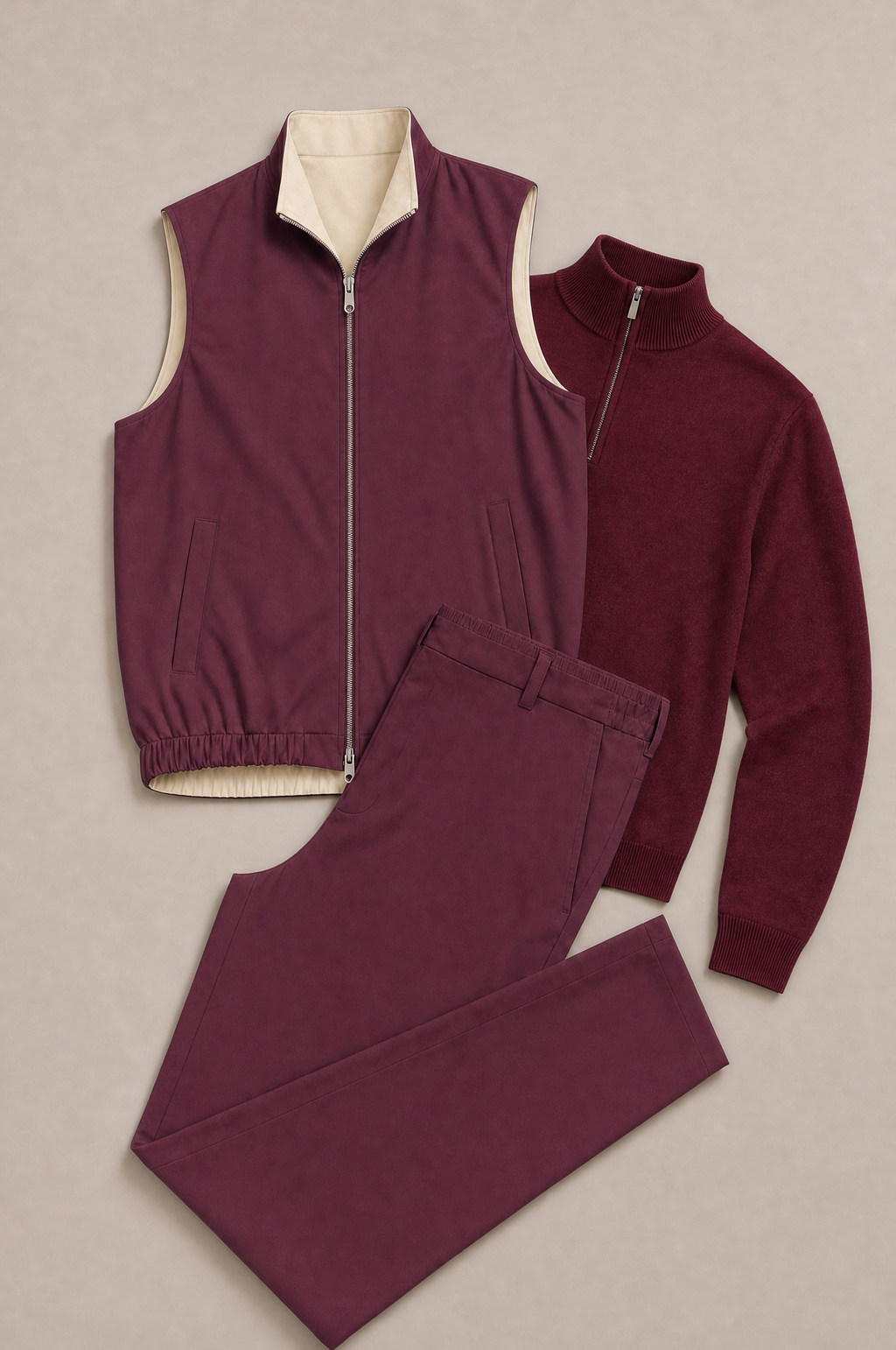 Milano Reverso Autumn Set Total Bordeaux Quarter Zip flatlay
