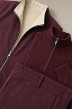 Milano Reverso Autumn Set Total Bordeaux Quarter Zip macro