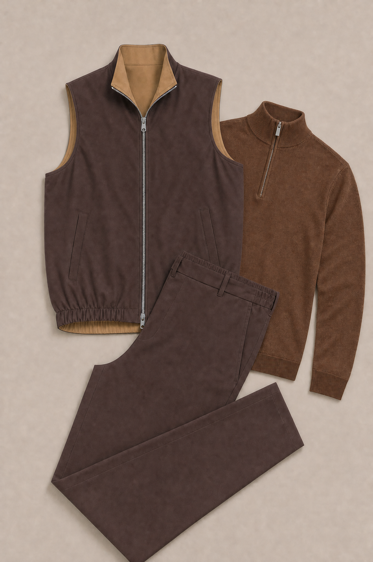 Milano Reverso Autumn Set Total Marrone Quarter Zip flatlay