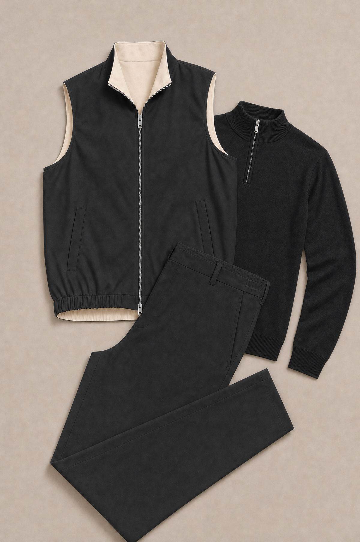 Milano Reverso Autumn Set Total Nero Quarter Zip flat-lay