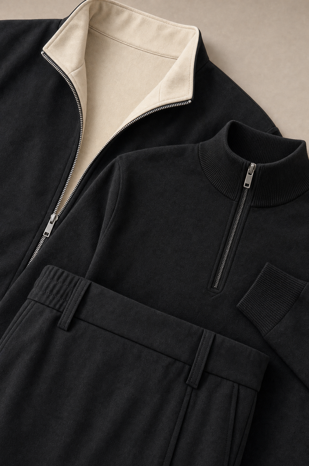 Milano Reverso Autumn Set Total Nero Quarter Zip detail