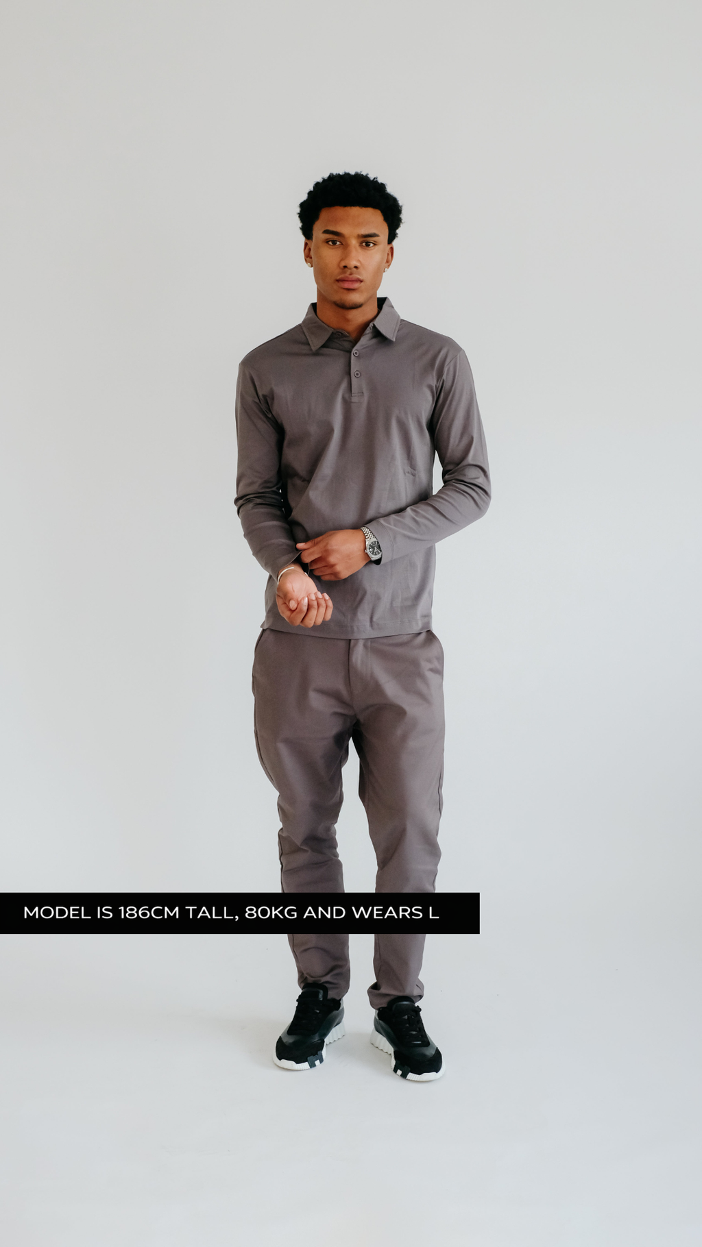 MILANO SIGNATURE POLOSHIRT MET LANGE MOUWEN - GRIJS