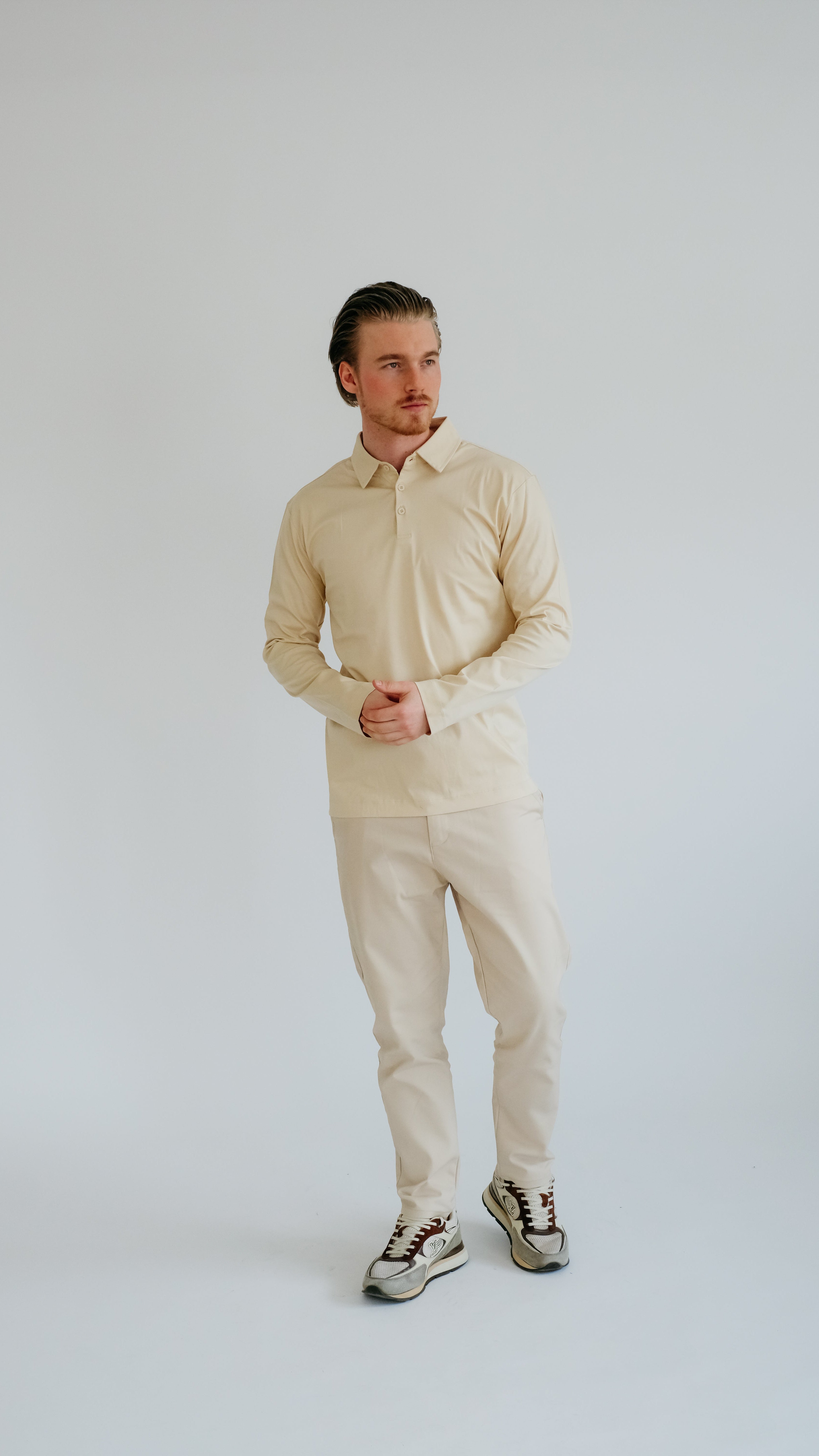 MILANO SIGNATURE POLO MIT LANGEN ÄRMELN – BEIGE