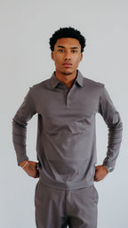 MILANO SIGNATURE POLOSHIRT MET LANGE MOUWEN - GRIJS