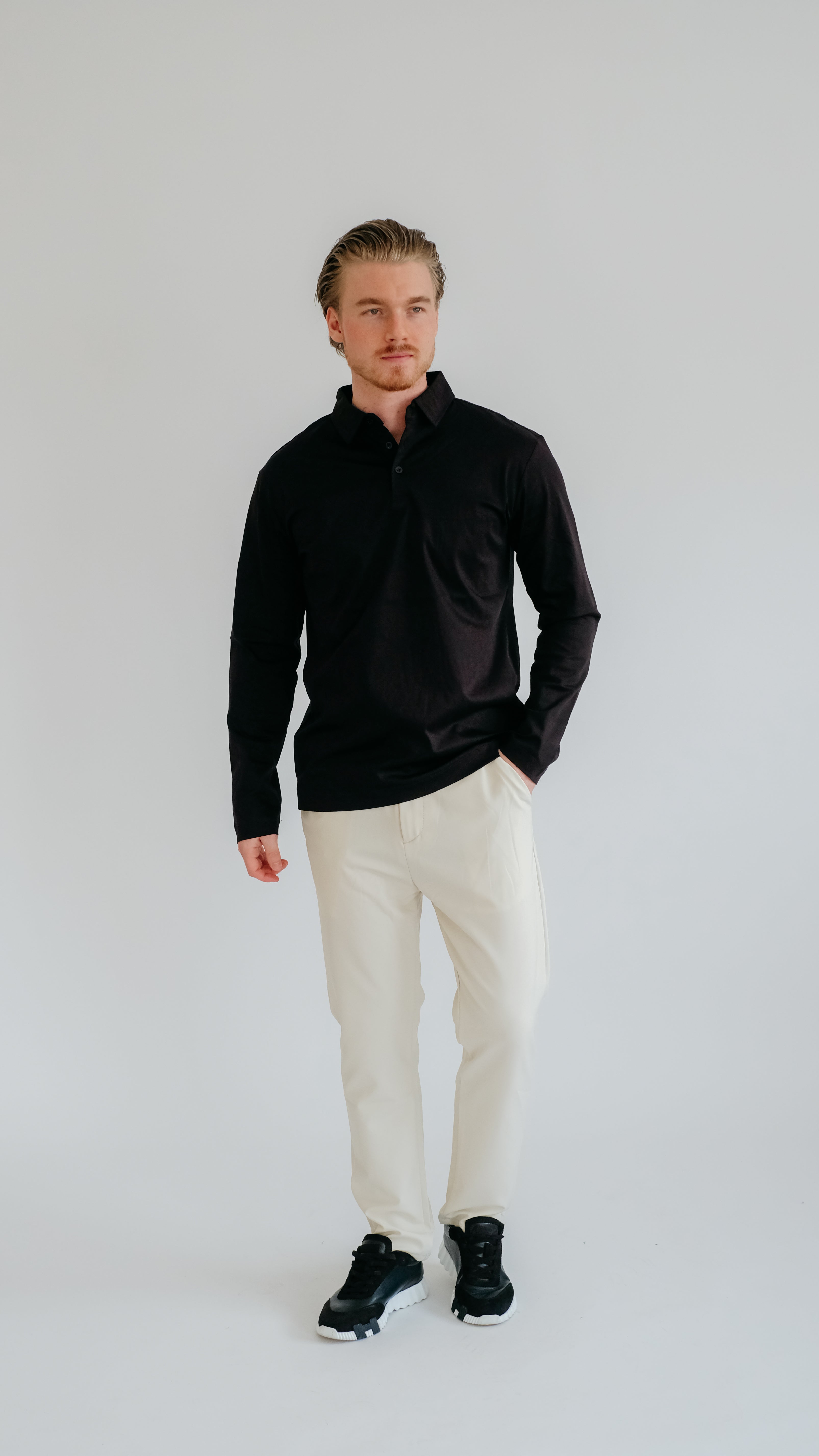 MILANO SIGNATURE POLO MIT LANGEN ÄRMELN – SCHWARZ