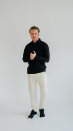 MILANO SIGNATURE POLOSHIRT MET LANGE MOUWEN - ZWART