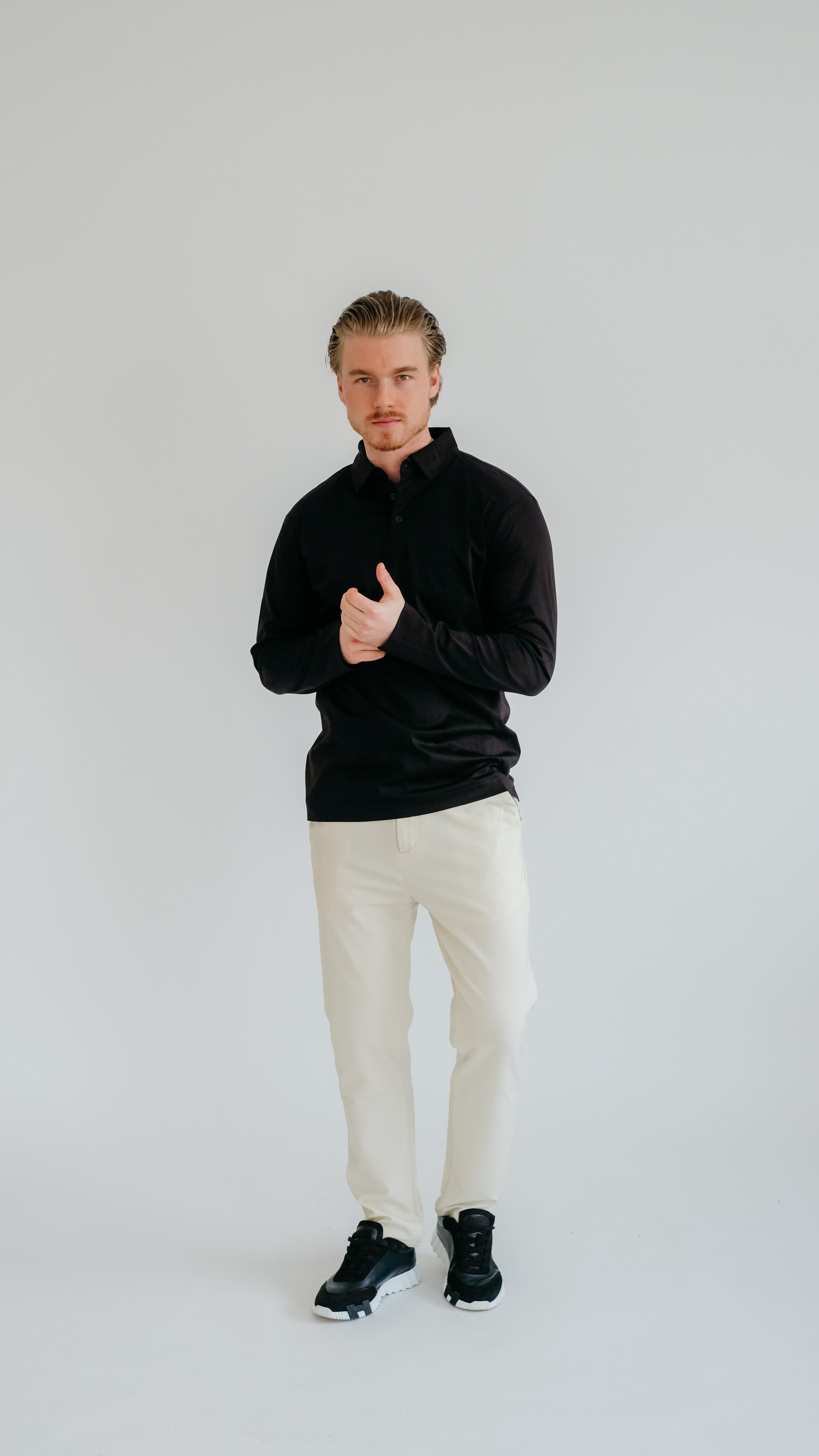 MILANO SIGNATURE POLO MIT LANGEN ÄRMELN – SCHWARZ