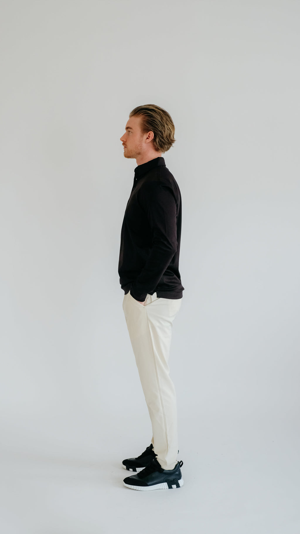 MILANO SIGNATURE POLOSHIRT MET LANGE MOUWEN - ZWART