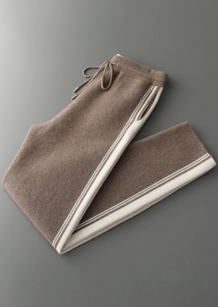 MILANO KNITTED TWO-TONE CASHMERE SET - DARK MOCHA