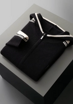 MILANO KNITTED TWO-TONE CASHMERE SET - BLACK