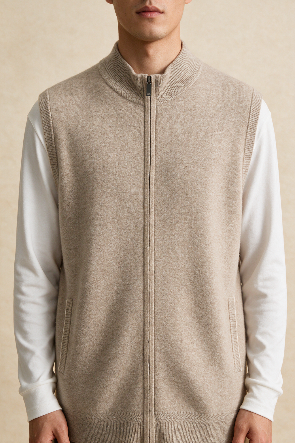 MILANO CASHMERE PIENO GILET - SABBIA