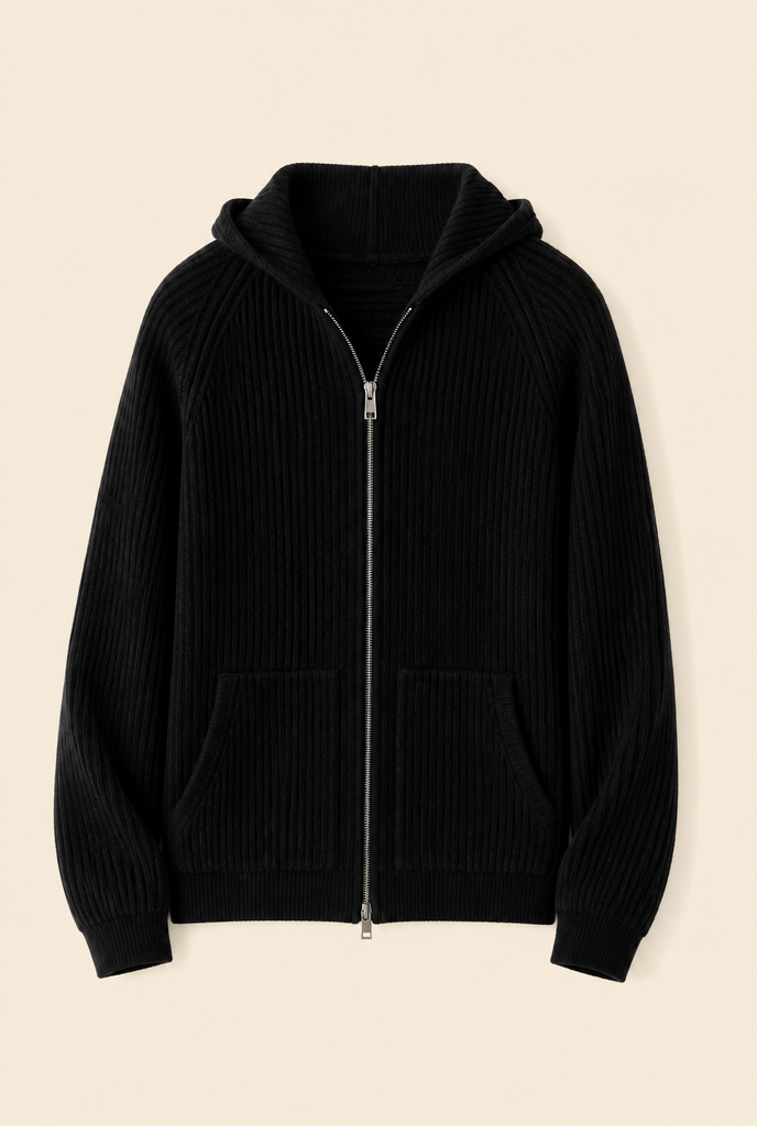 CARDIGAN MILANO EN CACHEMIRE À FERMETURE ÉCLAIR INTÉGRALE - NOIR