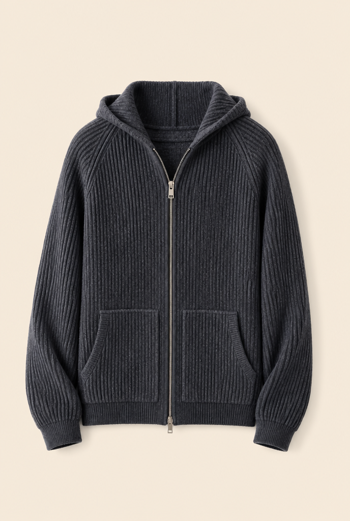 MILANO CASHMERE FULL ZIP CARDIGAN - GREY